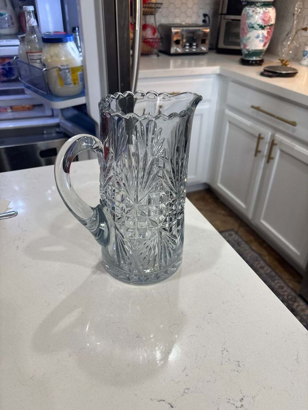 Westmoreland Priscilla EAPG Block & Fan Clear Glass Water Pitcher 9"